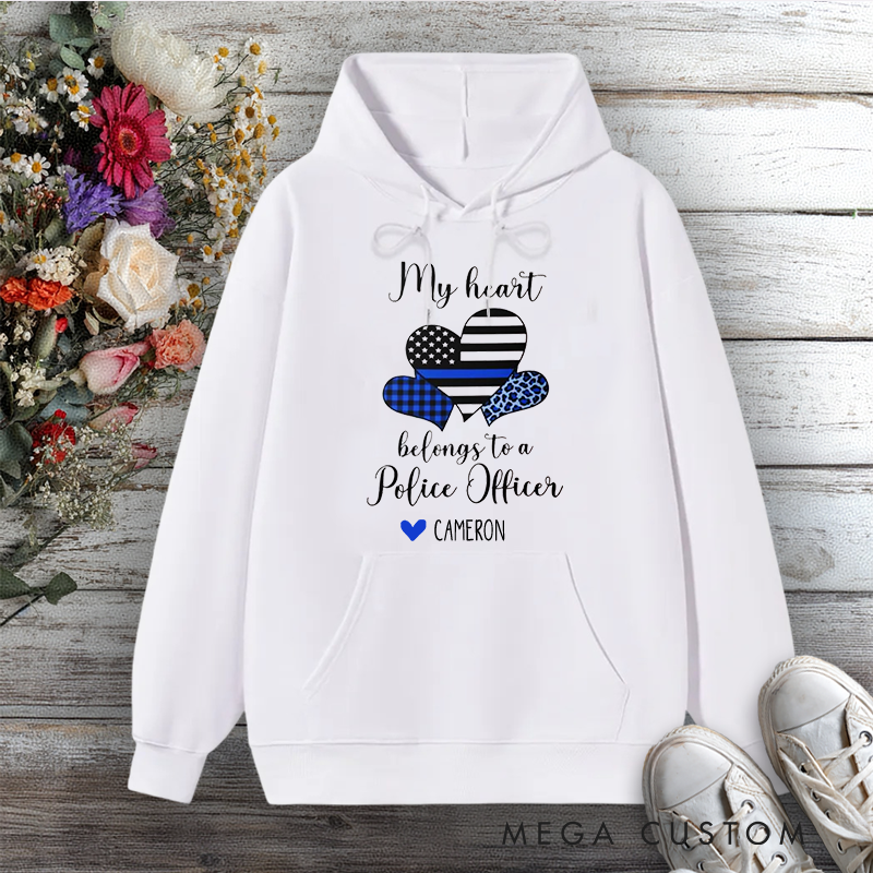 Personalized Police Wife Hoodie My Heart Belongs to a Police Officer Design Gift for Police Officers Wife