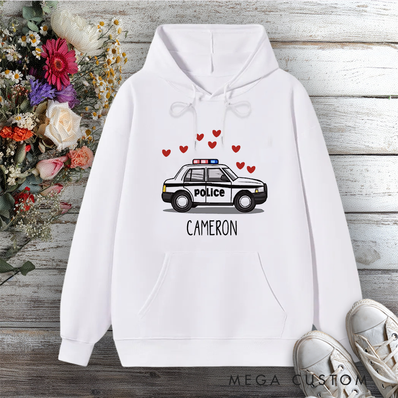 Personalized Police Wife Hoodie Police Car with Hearts Design Gift for Police Officers Wife