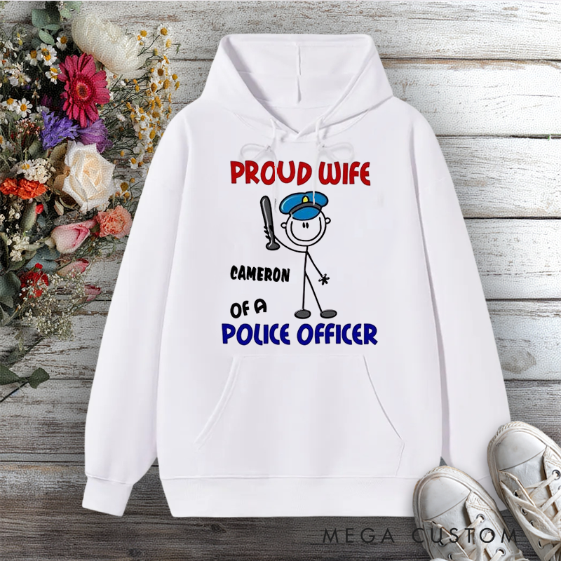 Personalized Police Wife Cartoon Hoodie Proud Wife of a Police Officer Design Gift for Police Officers Wife