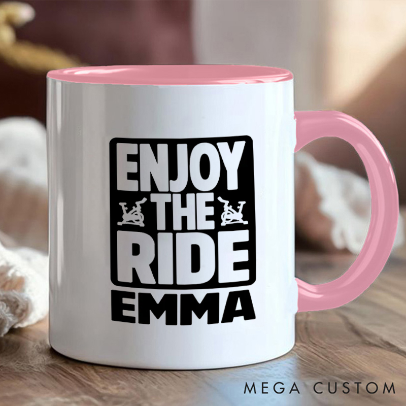 Personalized Enjoy the Ride Coffee Cup Mug with Motivational Bike for Outdoor Adventures Riding Cycling Biking Enthusiasts