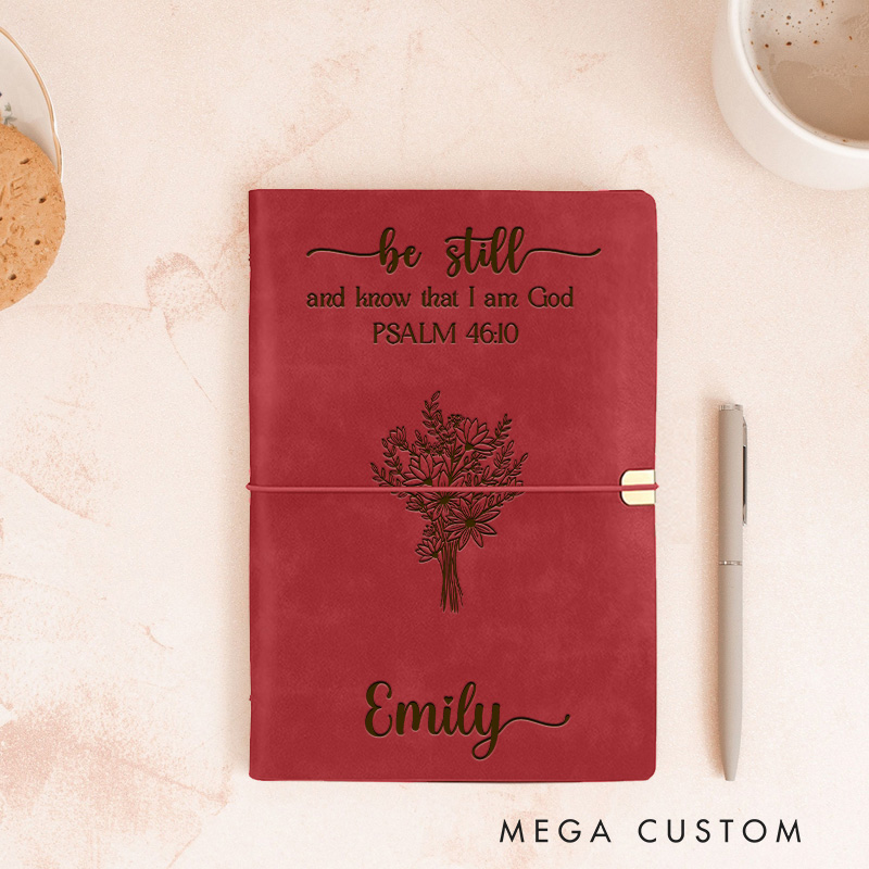 Personalized Be Still Prayer Journal Leather A6 Devotional Notebook with Name Custom Religious Faith Journal Pastor Gift Christian Gift for Women Men
