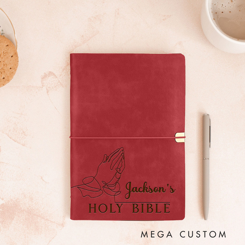 Personalized Praying Hand Prayer Journal Leather A6 Devotional Notebook with Name Custom Religious Faith Journal Pastor Christian Gift for Women Men