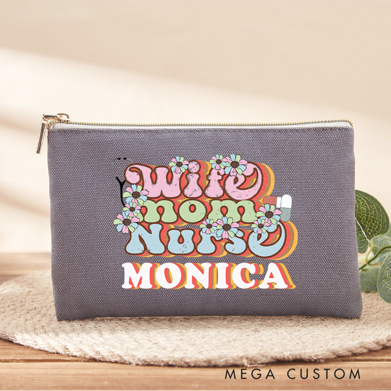 Personalized Makeup Bag for Nurse Wife Mom Nurse Design Fashion Cosmetic Bag Gift