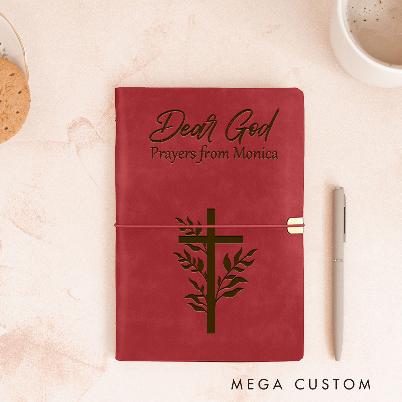 Personalized Dear God Cross Prayer Journal Leather A6 Devotional Notebook with Name Custom Religious Faith Journal Pastor Christian Gift for Women Men