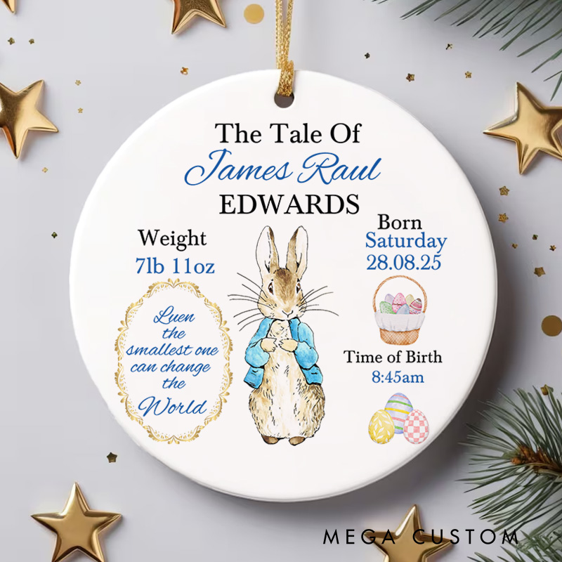 Personalized Peter/Flopsy Rabbit Baby Christmas Ornament Keepsake Gift for Christening
