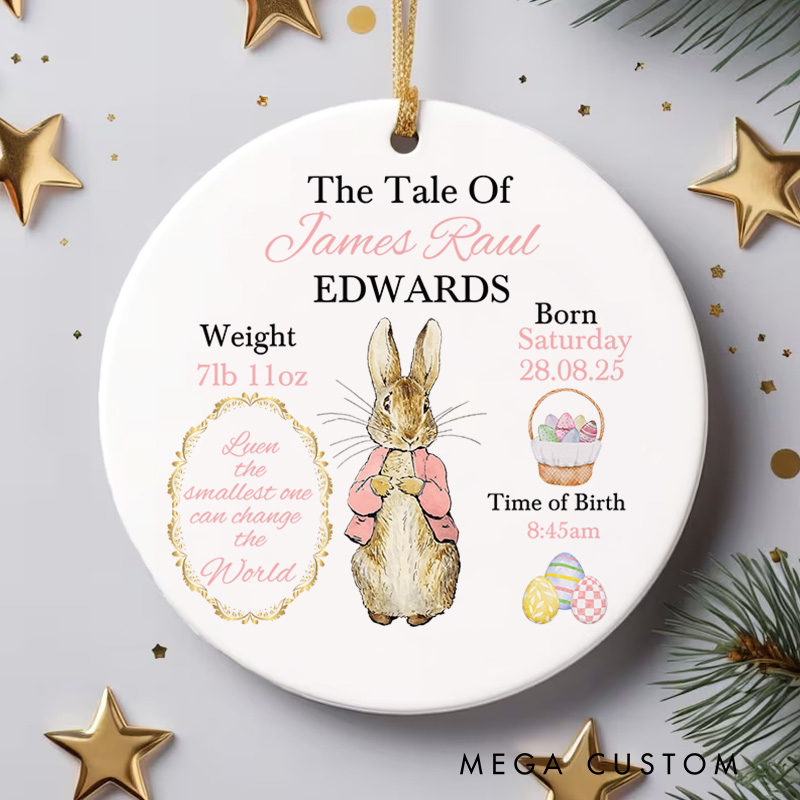 Personalized Peter/Flopsy Rabbit Baby Girl Throw Christmas Ornament Keepsake Gift for Christening