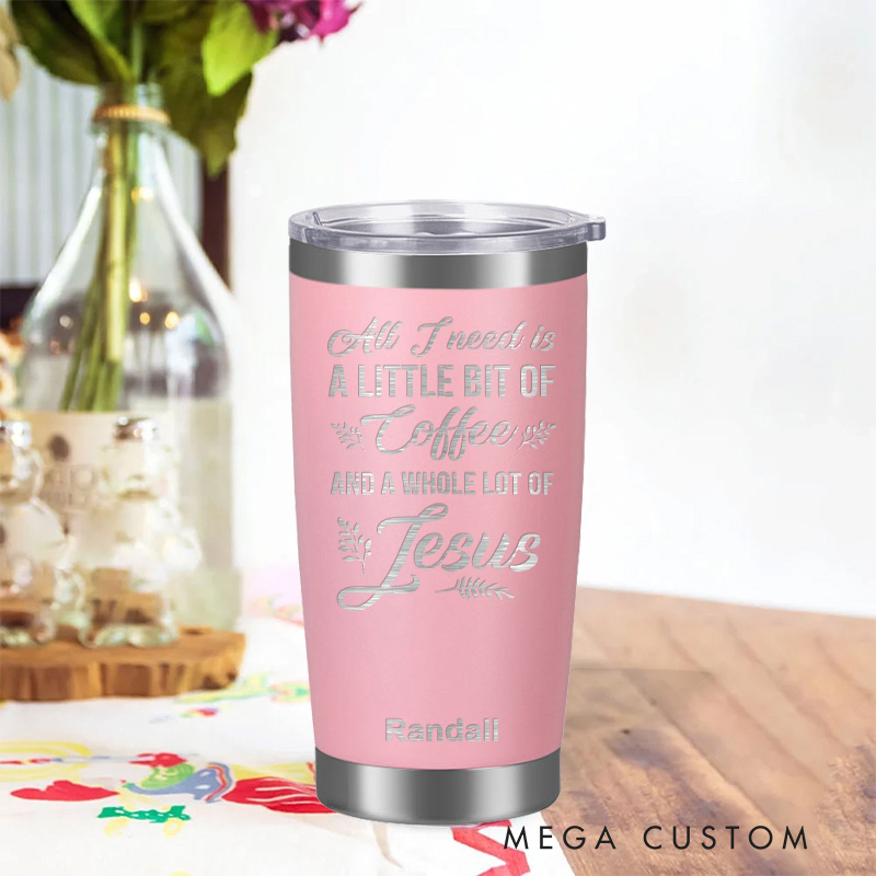 Personalized Coffee and Jesu Stainless Steel Tumbler Insulated Travel Mug Engraved Christian Coffee Cup Jesus Gift Religious Gift for Her Gift for Him