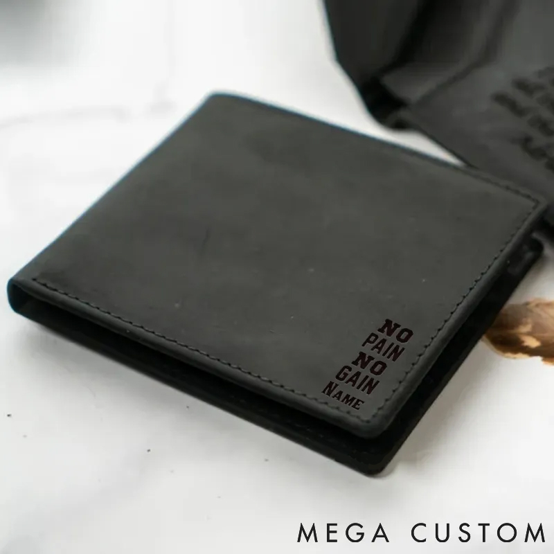 Personalized Fitness Leather Wallet with No Pain No Gain for Fitness Enthusiasts Bodybuilders and Gym Lovers