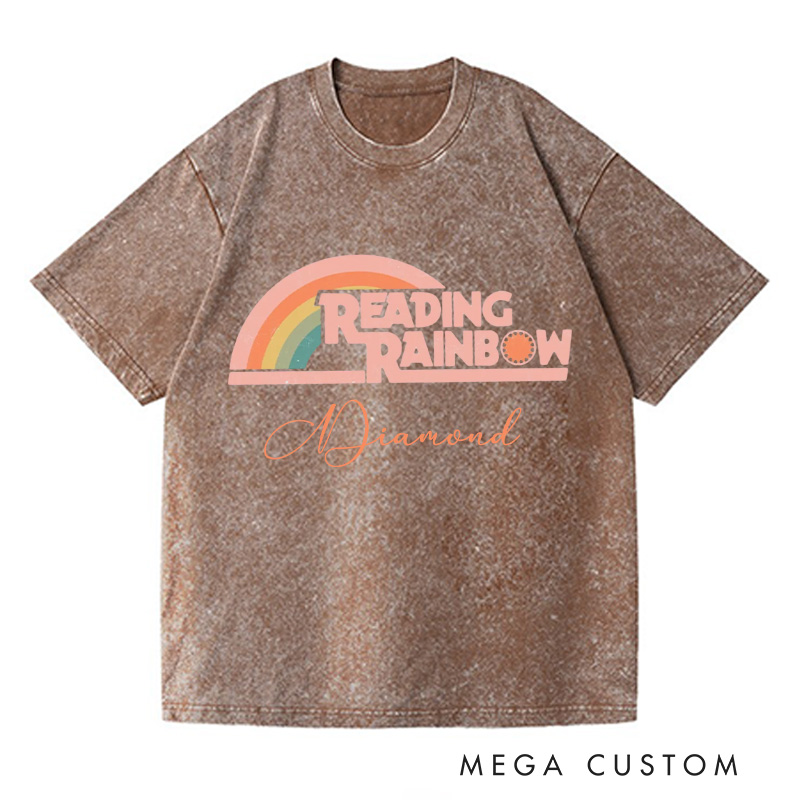 Personalized Reading Rainbow Washed T-Shirts Love to Read Tee Funny Librarian Tee with Name Reading Retro Tshirt Book Lover Shirt Gift for Reader