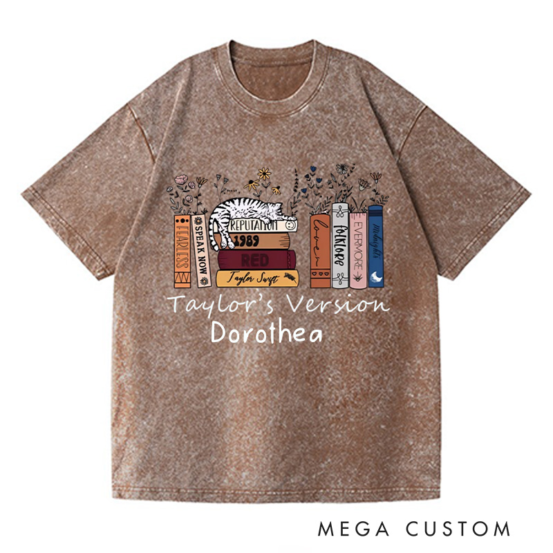 Personalized Book Flower and Cat Washed T-Shirts Librarian Shirt Book Lovers Shirt Bookish Shirt Book Club Shirt Reader Shirt Gift For Bookworms Shirt