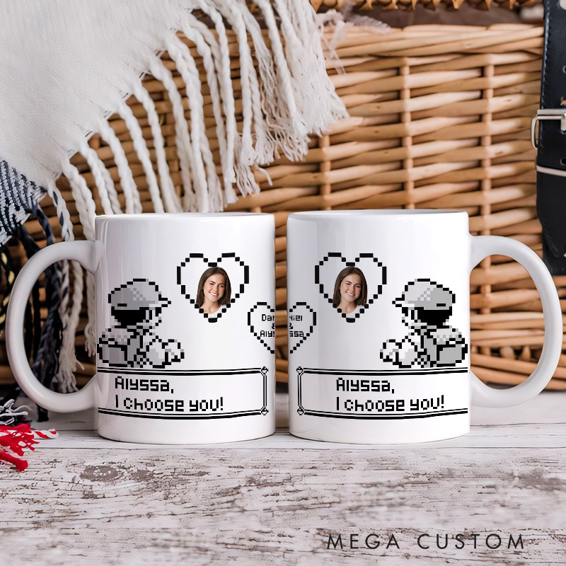 Personalized I Choose You Pixel Mug Anime Video Game Mug for Gamers 8-bit Anime Lovers Pixel Japanese Style