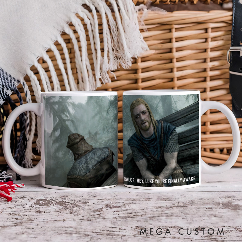 Personalized Hey You're Finally Awake Mug Scrolls Inspired Mug Video Game Coffee Mug Geek Gaming Nerd Mug