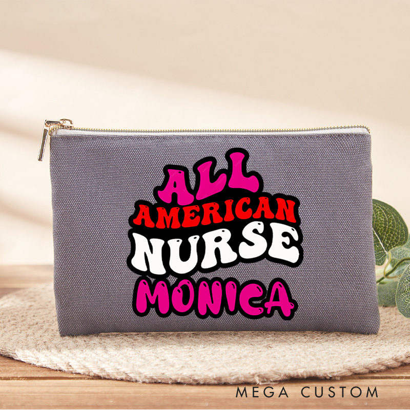 Personalized Makeup Bag for Nurse All American Nurse Design Fashion Cosmetic Bag Gift