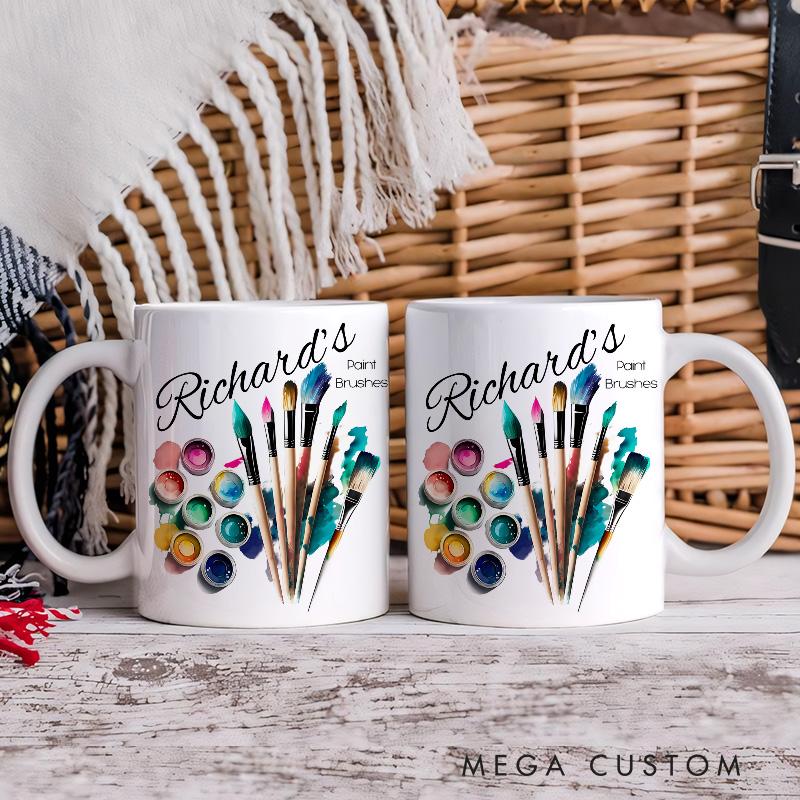 Personalized Brush Holder Mug Artist Coffee Mug Art Lover Humor Mug Painting Mug