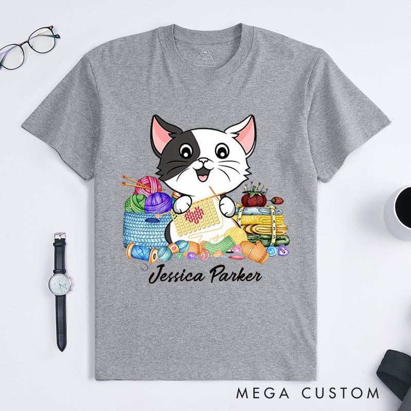 Personalized I Love Knitting And Cat Classic T-Shirts Knit Gift Knitting Gift Knitter Gift Love To Knit Love Knitting Knit Lover