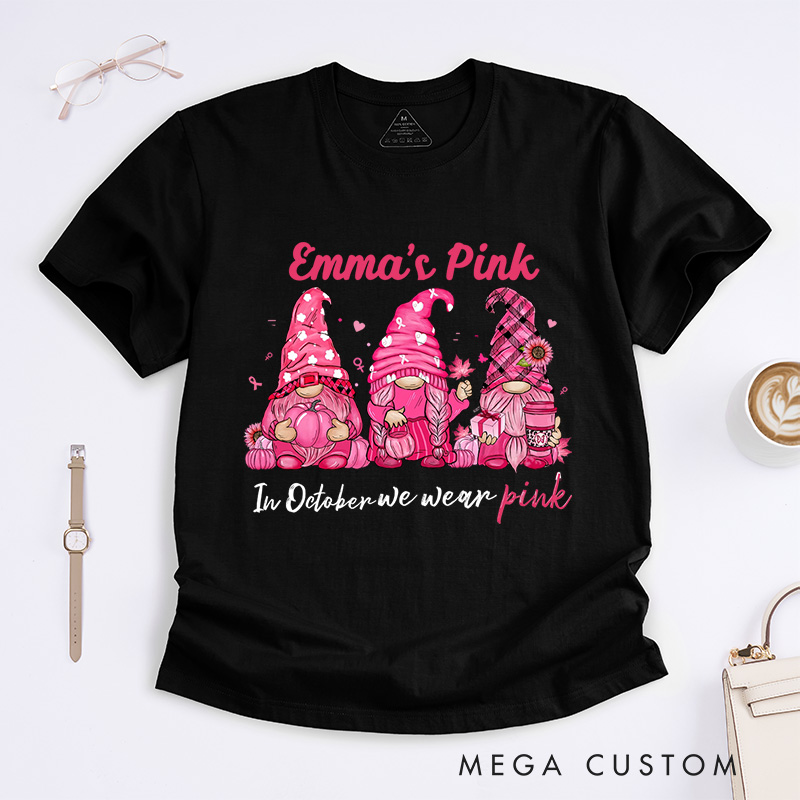 Personalized In October We Wear Pink T-Shirt Inspirational Gift for Women Who Have Triumphed Over Cancer