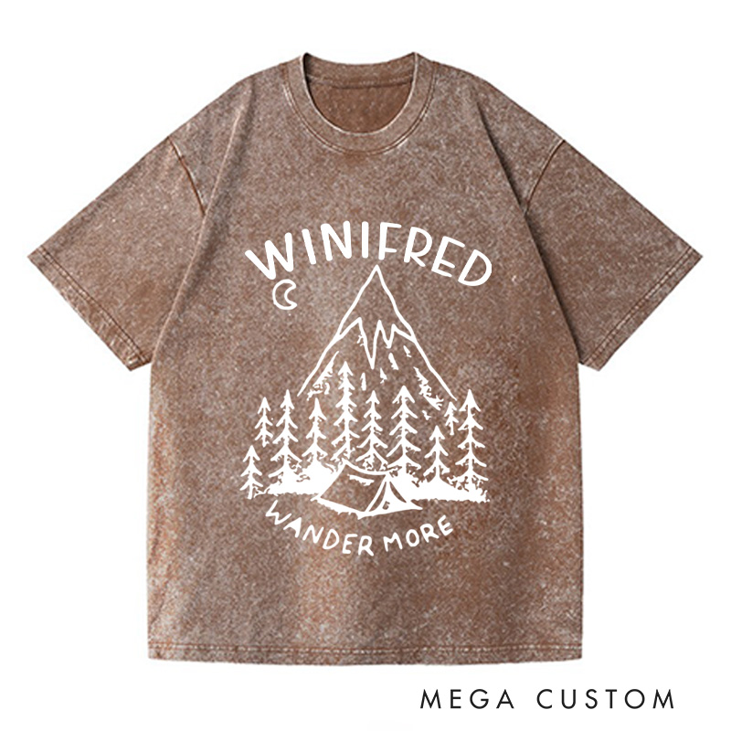 Personalized Wander More Washed T-Shirts Travel Shirt Pine Tee Customized Name Shirt Gift For Nature Lover
