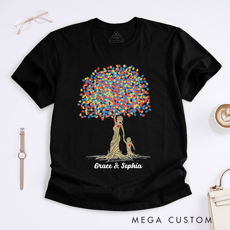 Personalized Autism Puzzle Tree of Love T-Shirt Autism Awareness Gift