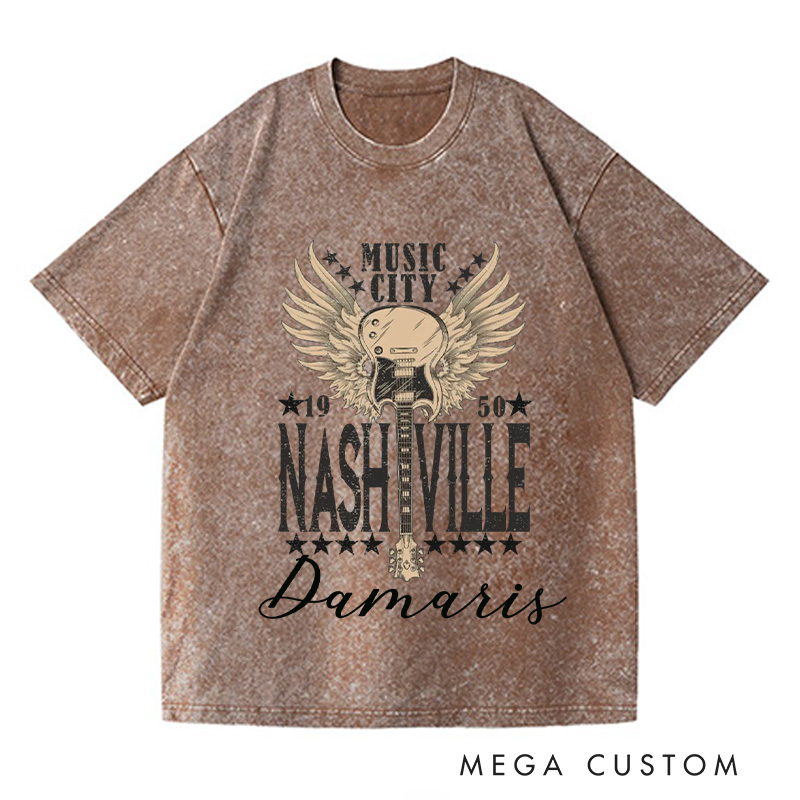 Personalized Music City Washed T-Shirts Vintage Inspired Cotton Shirt Unisex Tee Travel Shirt Gift For Those Who Love Life And Travel