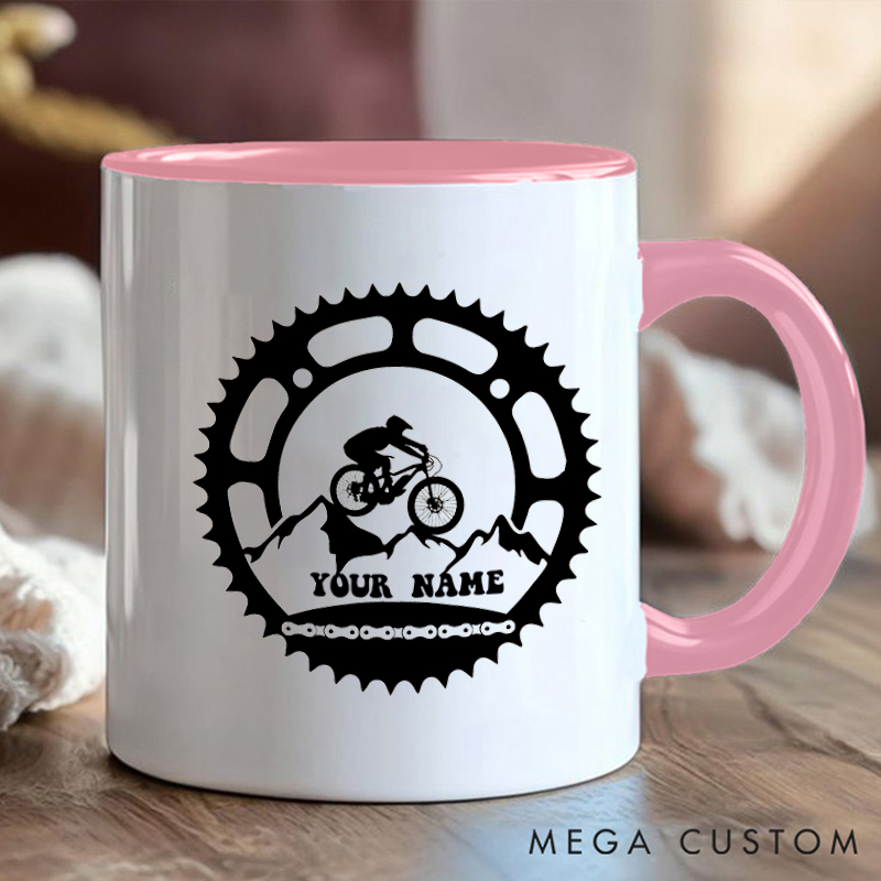 Personalized Mountain Biking Gear Mug with Name and Bike Design for Outdoor Adventures Riding Cycling Biking Enthusiasts