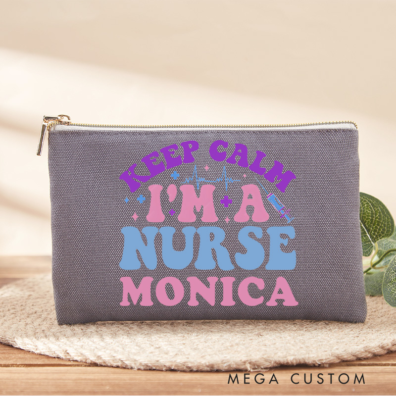 Personalized Makeup Bag for Nurse Keep Calm I'm a Nurse Design Fashion Cosmetic Bag Gift