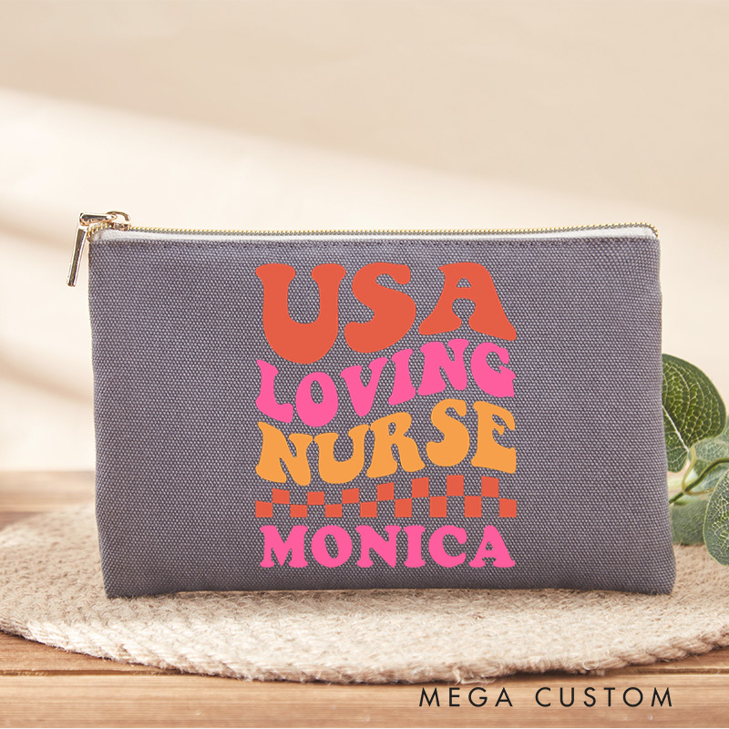 Personalized Makeup Bag for Nurse USA Loving Nurse Design Fashion Cosmetic Bag Gift
