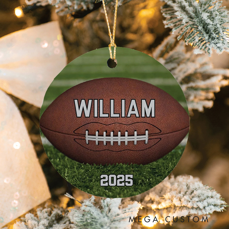 Personalized Football Christmas Ornament with Custom Name and Year Perfect for Sports Fans and Holiday Decor