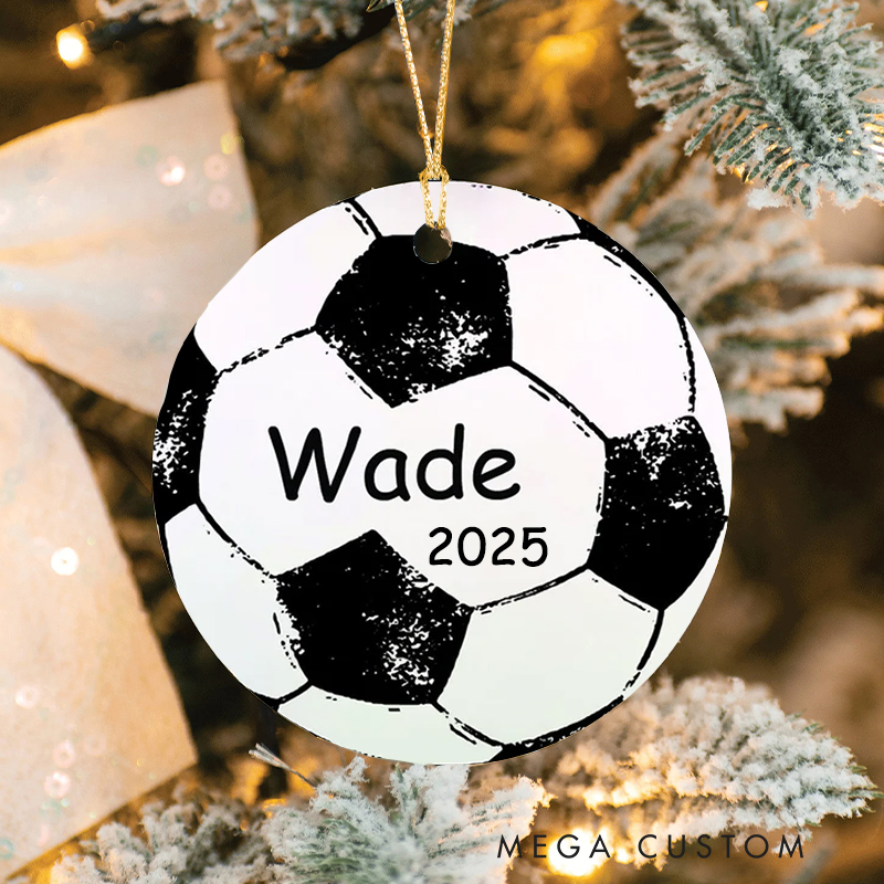 Personalized Soccer Christmas Ornament with Custom Name and Year Perfect for Sports Fans and Holiday Decor