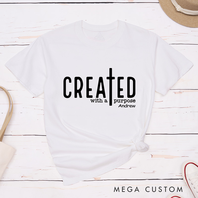 Personalized Created with A Purpose Classic T-Shirt Bible Saying Cotton Shirt with Name Bible Quotes Shirt Religious Gift for Christians