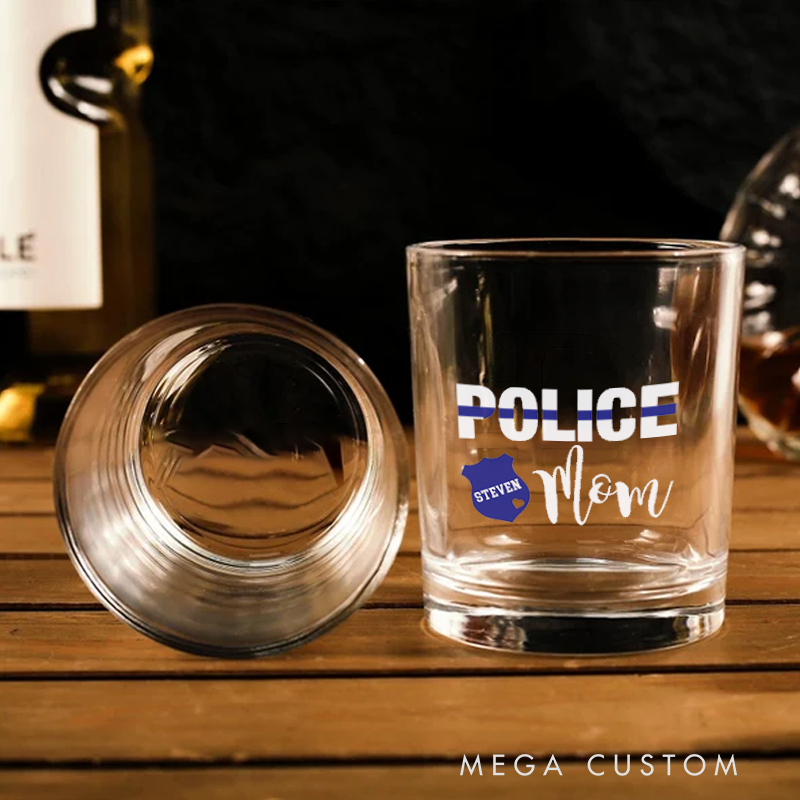 Personalized Whiskey Glass Police Mom Thin Blue Line Badge Design Gift for Police Mom