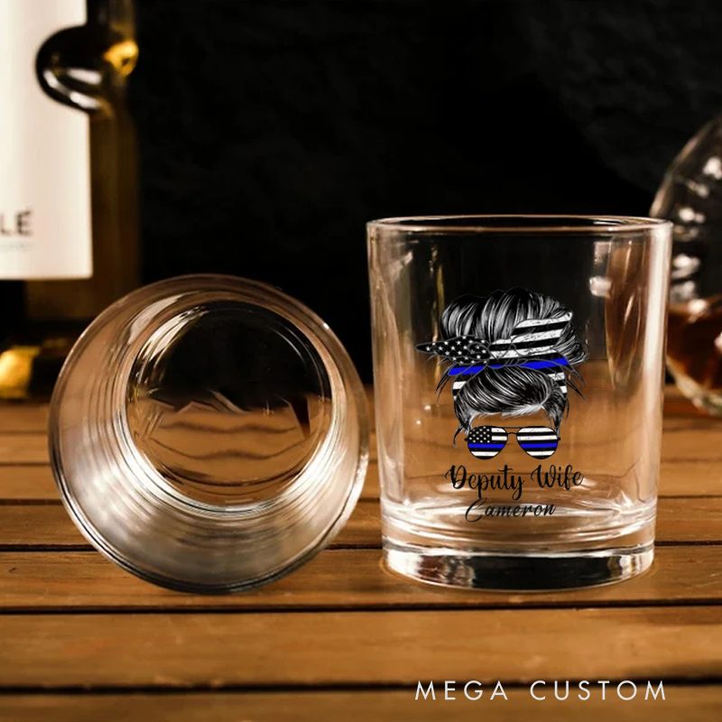 Personalized Whiskey Glass Deputy Wife Thin Blue Line Sunglasses Design Gift for Police Wife