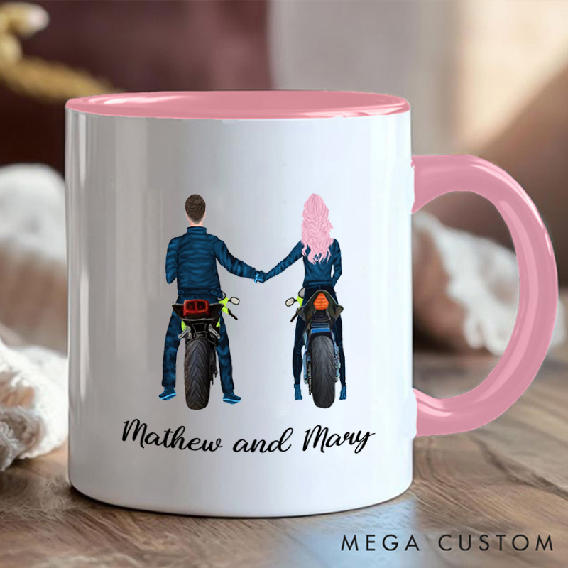 Personalized Couple Motorcycle Mug with Romantic Biker Design for Outdoor Adventures Riding Cycling Biking Enthusiasts