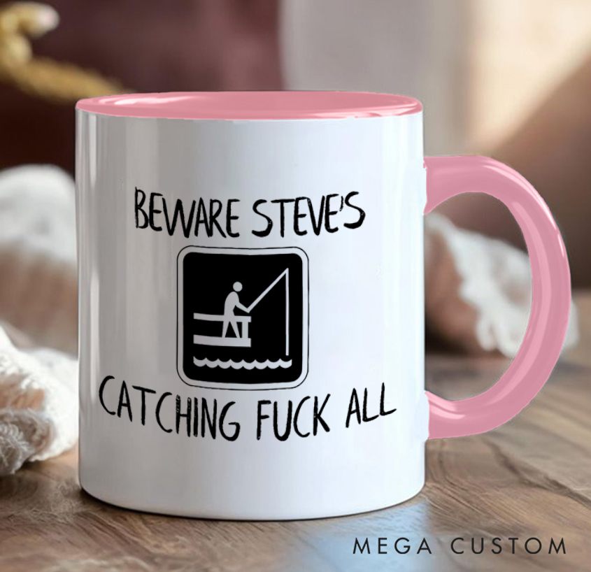 Personalized Humorous Fishing Mug - 'Beware, Catching Nothing' Funny Gift for Anglers