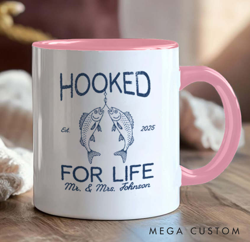 Personalized Hooked for Life Mug Fishing-Themed Couple Gift for Fishing Lover