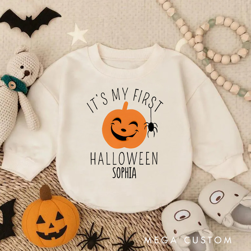 Personalized My First Halloween Happy Pumpkin Baby Bodysuit Gift for New Baby