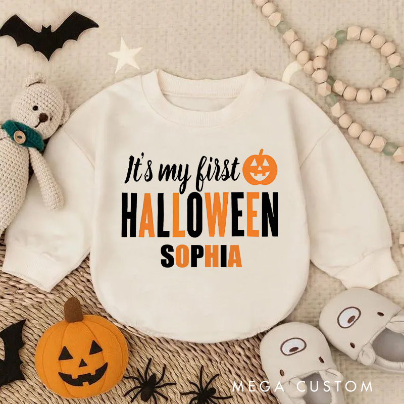 Personalized Modern Orange and Black My First Halloween Baby Bodysuit