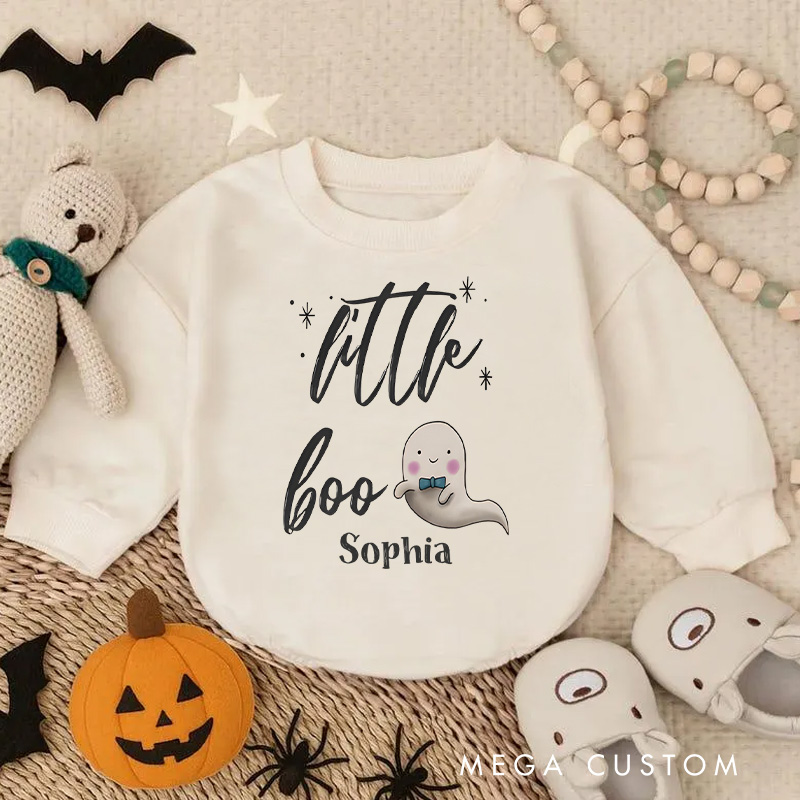 Personalized Little Boo Baby Bodysuit with Cute Ghost and Stars for a Sweet Halloween Outfit