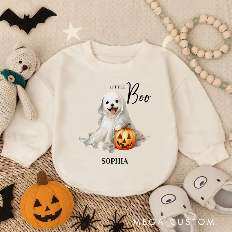 Personalized Little Boo Cute Halloween Ghost Puppy Baby Bodysuit