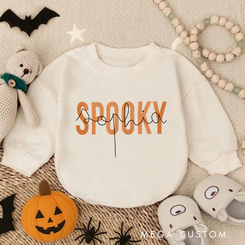 Personalized Retro Burnt Orange Spooky Season Halloween Fall Baby Bodysuit