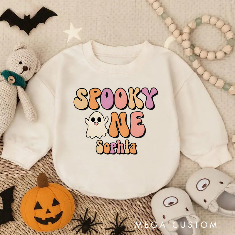 Personalized Spooky One Baby Bodysuit with Colorful Lettering and Ghost for First Halloween Fun