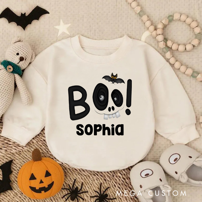 Personalized Boo Baby Bodysuit with Bold Text and Cute Bat Perfect for Spooky Celebrations