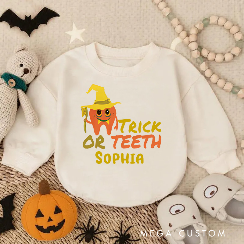 Personalized Dental Halloween Trick or Teeth Baby Bodysuit