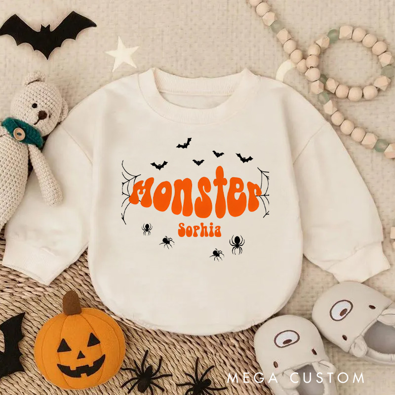 Personalized Monster Baby Bodysuit with Spider and Bat Details Baby Gift