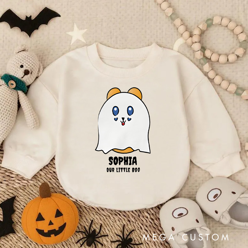 Personalized Cute Ghost Halloween Baby Bodysuit with Adorable Custom Name