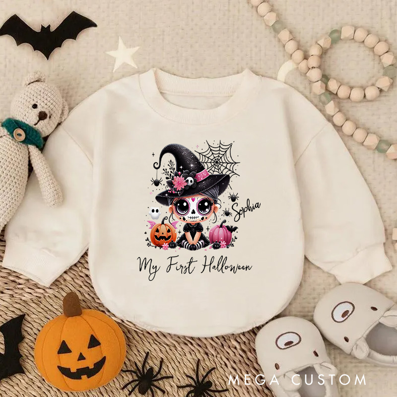 Personalized My First Halloween Baby Sugar Skull Baby Bodysuit
