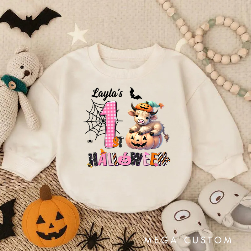 Personalized Spider Web and Pumpkin Design for Baby's First Halloween Celebration Baby Bodysuit Baby Gifts