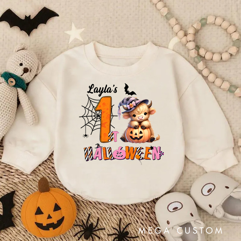 Personalized Spider Web and Pumpkin Design for Baby's First Halloween Celebration Baby Bodysuit Funny Baby Gifts