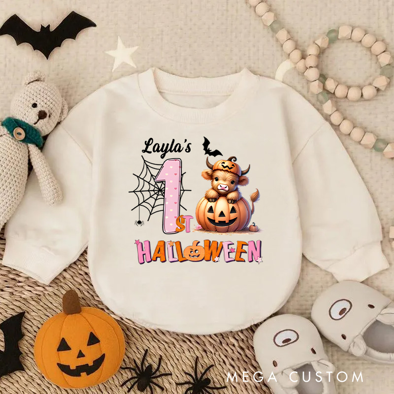 Personalized Spider Web and Pumpkin Design for Baby's First Halloween Celebration Baby Bodysuit Gift for New Baby