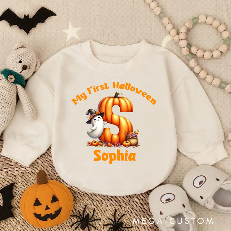 Personalized My First Halloween Baby Bodysuit with Pumpkin and Ghost Design Featuring Name for Festive Memories