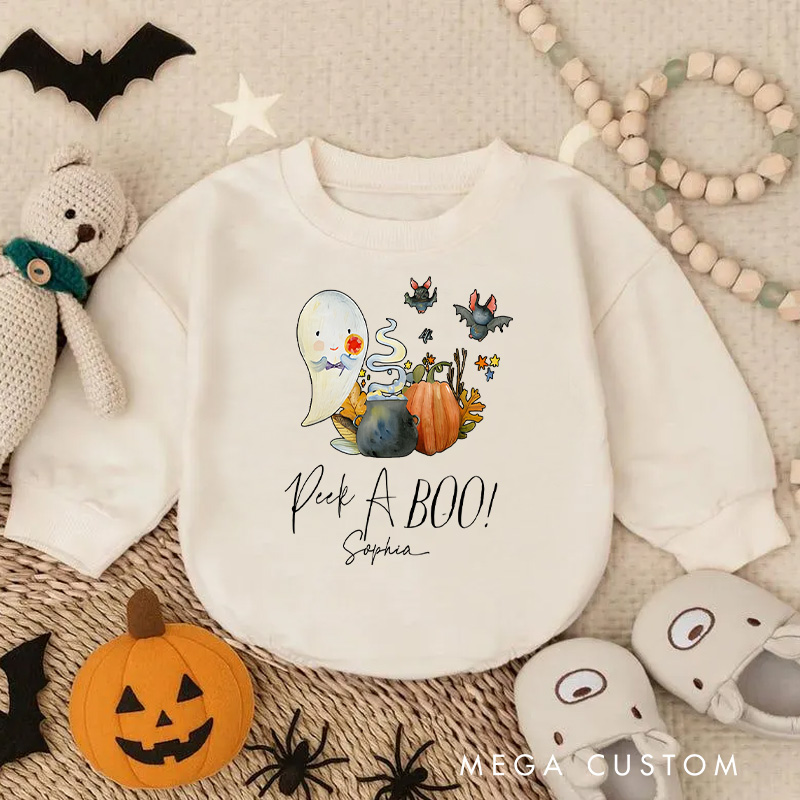 Personalized Peek a Boo Little Ghost Halloween Baby Bodysuit